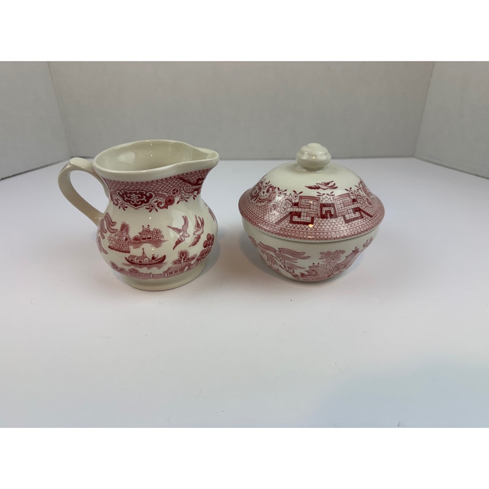 Churchill Pink Willow Creamer and Lidded Sugar Bowl Set Made in England